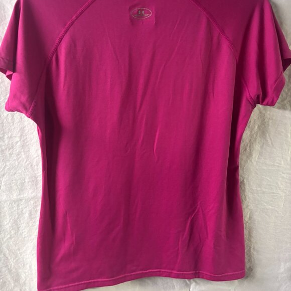 Under Armour HeatGear Womens Pink Athletic V-Neck Shirt Top Size L Semi-Fitted - Picture 4 of 4